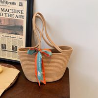 Retro Bow Silk Scarf Straw Woven Bag Wholesale Nihaojewelry sku image 1