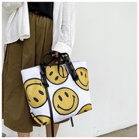 Korean Dongdaemun New Cute Fashion Smiley Canvas Women's Bag Printed Canvas Portable Shoulder Bag Large Tote Bag sku image 1