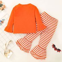 New Halloween Ghost Head T-shirt Trousers Two-piece Suit European And American Pumpkin Picture Striped Bell-bottom Pants Suit main image 3