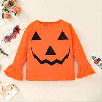 New Halloween Ghost Head T-shirt Trousers Two-piece Suit European And American Pumpkin Picture Striped Bell-bottom Pants Suit main image 4