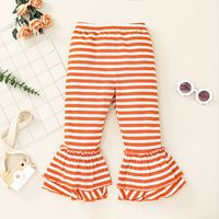 New Halloween Ghost Head T-shirt Trousers Two-piece Suit European And American Pumpkin Picture Striped Bell-bottom Pants Suit main image 5