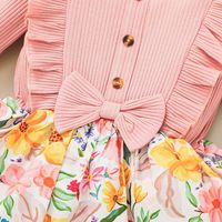 Fashion Bow Long-sleeved Pit Striped Flower Printed Dress Wholesale Nihaojewelry main image 4