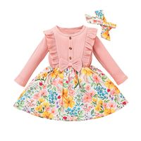 Fashion Bow Long-sleeved Pit Striped Flower Printed Dress Wholesale Nihaojewelry main image 6