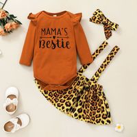 2021 New Type Baby Leopard Print Suspender Skirt Long-sleeve Jumpsuit Two-piece Set Baby Fashion Letter Onesie Suit main image 3