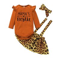 2021 New Type Baby Leopard Print Suspender Skirt Long-sleeve Jumpsuit Two-piece Set Baby Fashion Letter Onesie Suit main image 6