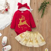 Fashion Christmas Cartoon Printing Long Sleeve Romper Short Skirt Set Wholesale Nihaojewelry main image 1