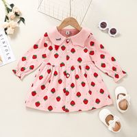 Fashion Children's Pink Strawberry Print Long-sleeved Dress Wholesale Nihaojewelry main image 1