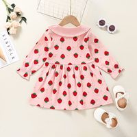 Fashion Children's Pink Strawberry Print Long-sleeved Dress Wholesale Nihaojewelry main image 5