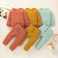 Baby Kleidung 0-3 Jahre 2021 Herbst Mädchen Pullover Zweiteiliger Lässiger Einfarbiger Pullover Anzug main image 1