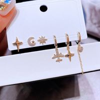 High-end Korean Style Korean Earrings Set Simple Fashion Zircon Micro-inlaid Small Aircraft Ear Clip Eight-pointed Stars Stud Earrings For Women main image 2