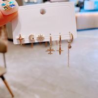 High-end Korean Style Korean Earrings Set Simple Fashion Zircon Micro-inlaid Small Aircraft Ear Clip Eight-pointed Stars Stud Earrings For Women main image 4