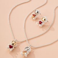 Spaceman Heart-shaped Rose Pendant Necklace Earrings Set Wholesale Nihaojewelry main image 5