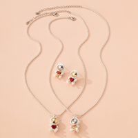 Spaceman Heart-shaped Rose Pendant Necklace Earrings Set Wholesale Nihaojewelry main image 3