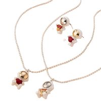 Spaceman Heart-shaped Rose Pendant Necklace Earrings Set Wholesale Nihaojewelry main image 2