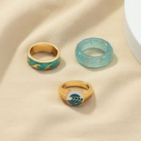 2021 Europäischer Und Amerikanischer Modeschmuck Großhandel 3 Wellen Ring Set Ins Blaue Stickerei Angelschnur Ring main image 3