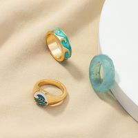 2021 Europäischer Und Amerikanischer Modeschmuck Großhandel 3 Wellen Ring Set Ins Blaue Stickerei Angelschnur Ring main image 5