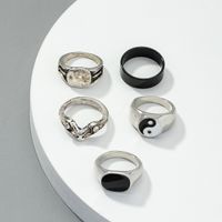 Vintage Simple Contrast Color Tai Chi Geometric Wide Ring Set Wholesale Nihaojewelry main image 3