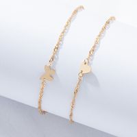 Autumn And Winter European And American Qingdao Ornament Factory 2 Love Butterfly Anklets Golden Set Metal Anklets main image 5
