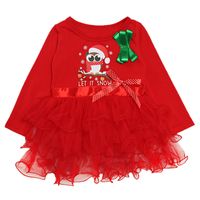 Cartoon Printing Children's Red Long-sleeved Christmas Dress Wholesale Nihaojewelry sku image 1