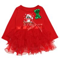 Cartoon Printing Children's Red Long-sleeved Christmas Dress Wholesale Nihaojewelry sku image 4