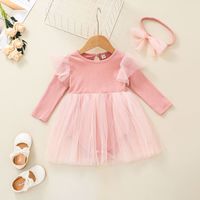 Cute Solid Color Net Yarn Long Sleeve Baby One-piece Dress Wholesale Nihaojewelry sku image 1