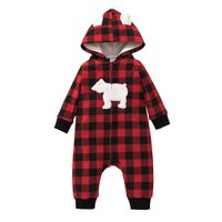 Baby Clothes 2021 Autumn Hooded Zip-up Shirt Outer Romper Children's Clothing Plaid Baby Rompers Jumpsuit sku image 2