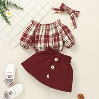 Retro Plaid Langarm Baby Top Rock Zweiteiliges Set Großhandel Nihaojewelry sku image 6