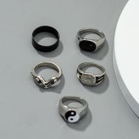 Vintage Simple Contrast Color Tai Chi Geometric Wide Ring Set Wholesale Nihaojewelry sku image 1