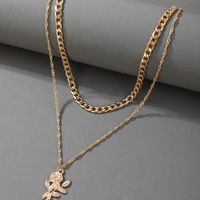 Geometric Rose Flower Pendant Double-layer Necklace Wholesale Nihaojewelry main image 3