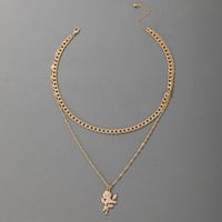 Geometric Rose Flower Pendant Double-layer Necklace Wholesale Nihaojewelry sku image 1