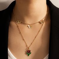Bohemian Fashion Alloy Size Butterfly Pendant Double Necklace Necklace Women sku image 4