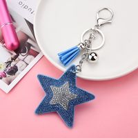 Sequined European And American Style Creative Two-color Diamond-embedded Korean Velvet Pentagram Tassel Keychain Pendant Bag Ornament Wholesale main image 1