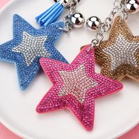 Sequined European And American Style Creative Two-color Diamond-embedded Korean Velvet Pentagram Tassel Keychain Pendant Bag Ornament Wholesale main image 3