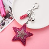 Sequined European And American Style Creative Two-color Diamond-embedded Korean Velvet Pentagram Tassel Keychain Pendant Bag Ornament Wholesale main image 4