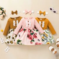 Children Pit Stripe Floral Print Long-sleeved A-line Skirt Wholesale Nihaojewelry main image 1