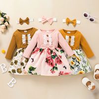 Children Pit Stripe Floral Print Long-sleeved A-line Skirt Wholesale Nihaojewelry main image 2