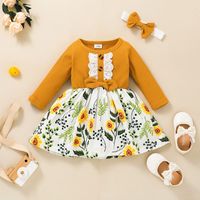 Children Pit Stripe Floral Print Long-sleeved A-line Skirt Wholesale Nihaojewelry main image 3