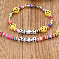 Factory Wholesale Couple Creative Bracelet Happy Letter Acrylic Yellow Smiley Face 4mm Mixed Color Polymer Clay Bracelet main image 5