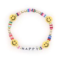 Factory Wholesale Couple Creative Bracelet Happy Letter Acrylic Yellow Smiley Face 4mm Mixed Color Polymer Clay Bracelet main image 6