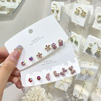 Korean Fashion Colorful Inlaid Rhinestone Bow Heart Flower Earrings 6-piece Set Wholesale Nihaojewelry main image 6