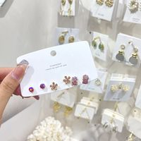 Koreanische Mode Bunt Eingelegte Strassschleife Herz Blume Ohrringe 6-teiliges Set Großhandel Nihaojewelry main image 5