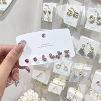 Koreanische Mode Bunt Eingelegte Strassschleife Herz Blume Ohrringe 6-teiliges Set Großhandel Nihaojewelry main image 4