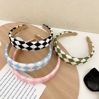 New Wide-brimmed Color Matching Checkerboard Sponge Headband Wholesale Nihaojewelry main image 5
