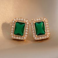 Pendientes Cuadrados De Diamantes De Imitación Verde Rojo Retro Al Por Mayor Nihaojewelry main image 2