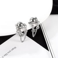 New Simple Geometric Double-layer Chain Stainless Steel Inlaid Zircon Earrings Wholesale Nihaojewelry main image 3