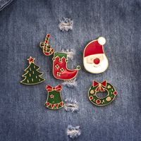 Weihnachtsserie Weihnachtsmann-kranz-baumsocken Tropfende Brosche Großhandel Nihaojewelry main image 3