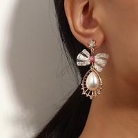 Vintage Fashion Pearl Water Drop Hollow Long Inlaid Rhinestone Earrings Wholesale Nihaojewelry main image 1