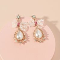 Vintage Fashion Pearl Water Drop Hollow Long Inlaid Rhinestone Earrings Wholesale Nihaojewelry main image 3