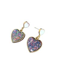 Fashion Diamond Heart Resin Asymmetric Oil Drip Inlaid Rhinestone Earrings Wholesale Nihaojewelry main image 6