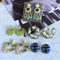Vintage Green Drip Glaze Enamel Stone Pearl Earrings Wholesale Nihaojewelry main image 2
